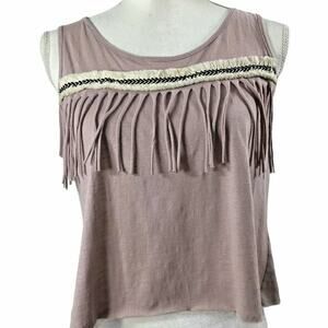 Easel Western Crop Top Womens Small Boho Fringe Raw Hem Summer Tank‎ Festival